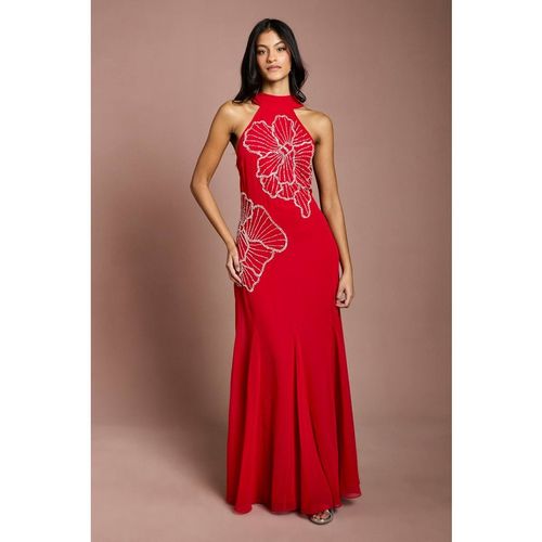 Coast Petite Embellished Maxi Dress With Godet Pleats In Red