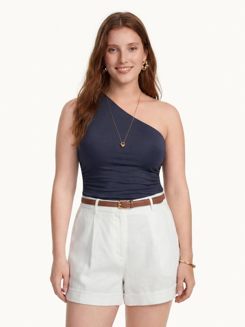Linen One Shoulder Bra Tank - Smoky Navy