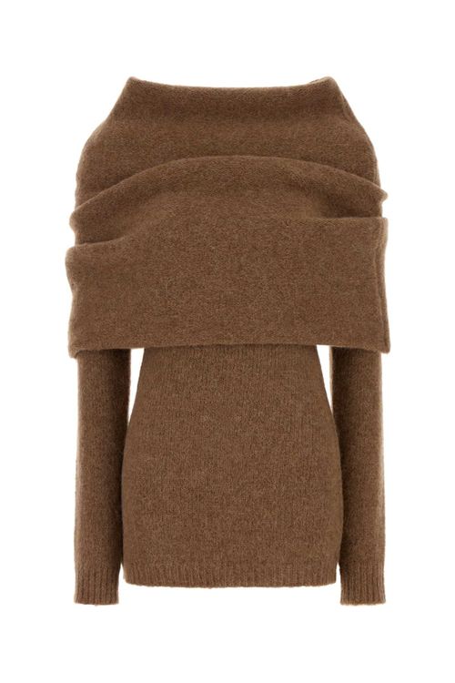 Off-Shoulder Wool Blend Sweater — Brown