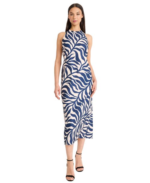 Women's Sleeveless Printed Midi Dress - Blue/white