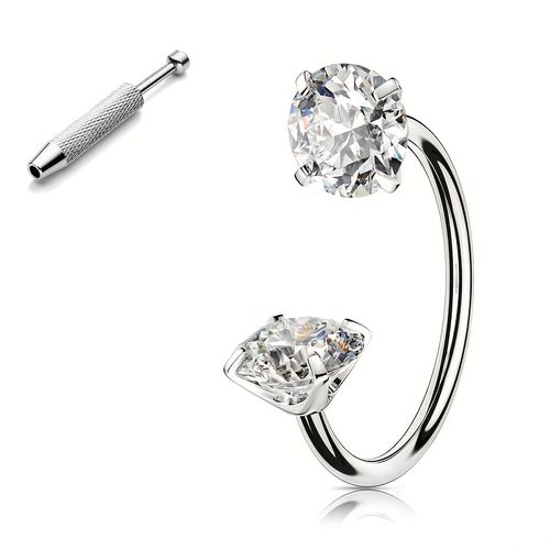 TEMU Horseshoe Nose Ring Stud, 18g Internal Thread Women's Nose Ring, Cubic Zirconia Nose Stud, Lip Eyebrow Spiral Piercing Jewelry