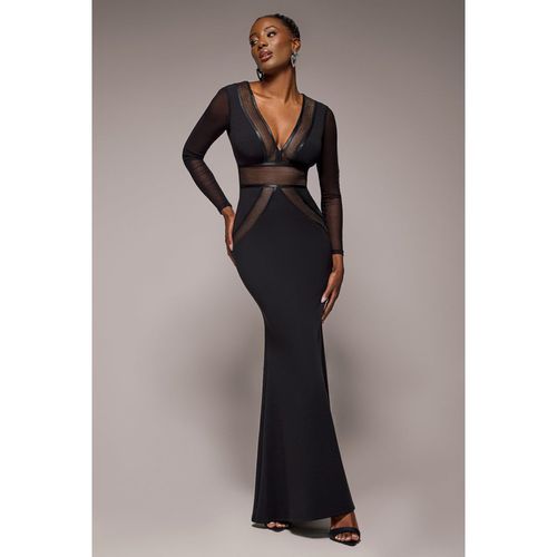 Goddiva Front Crossover Lurex Split Maxi Dress - Black