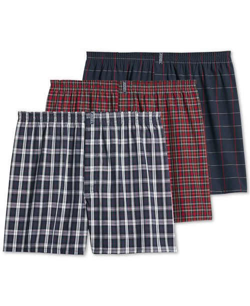 Men's 3-Pk. Woven Boxers - Navy Tartan