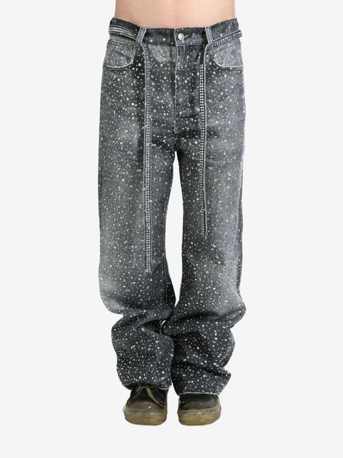 Crystal-embellished washed loose-fit jeans - Black