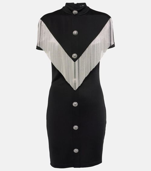 Balmain Embellished fringed jersey minidress