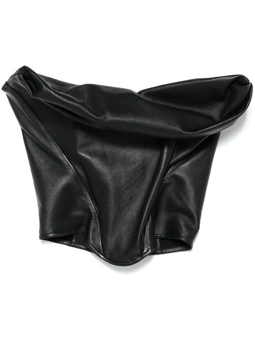 Draped leather corset - Black