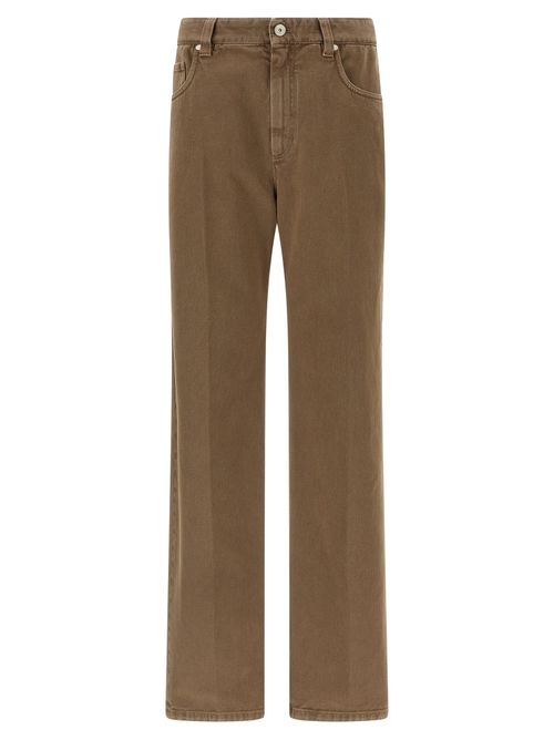 Cotton Straight-Leg Trousers — Beige