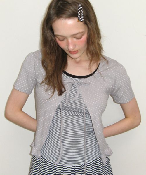 MINI DOT RIBBON COTTON CARDIGAN GREY