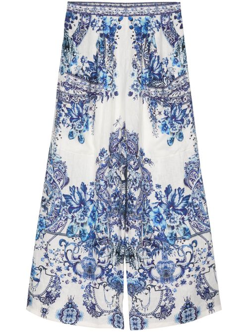 Printed wide-leg trousers - White