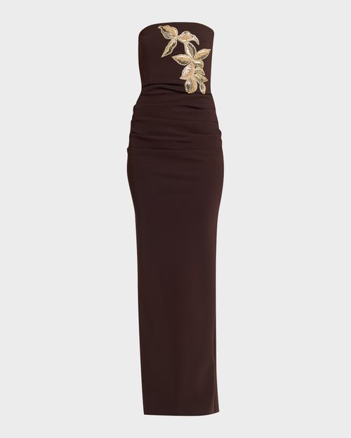 Nitra Strapless Bead Applique Column Gown
