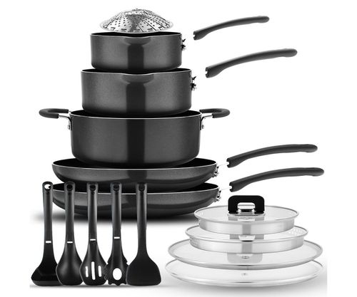 Kitchenware 17 Piece Non-Stick Cookware Set, Non-Stick Pans and Pots with foldable Knob, Space Saving, Stackable, Nylon Tools Set, Induction