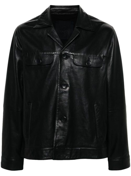 Long-sleeved leather jacket - Black