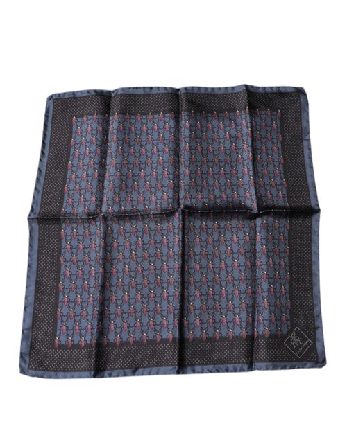 Beetle-Print Silk Handkerchief — Navy