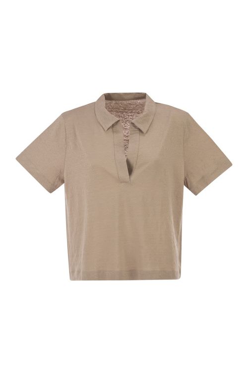 Majestic Cropped Linen Stretch Polo With V-Neck
