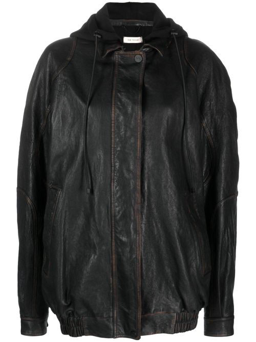 Batumi drawstring-hood leather jacket - Black