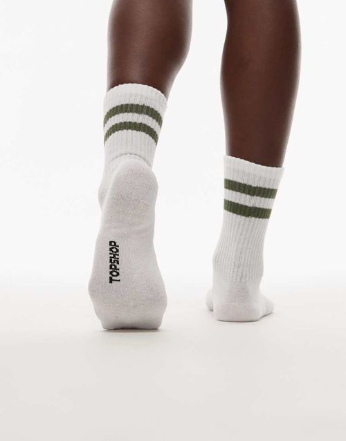 Topshop sporty ribbed socks with stripe in green & white