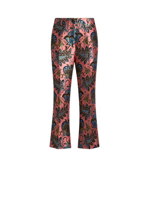Jacquard Flared Trousers With Floral Motif