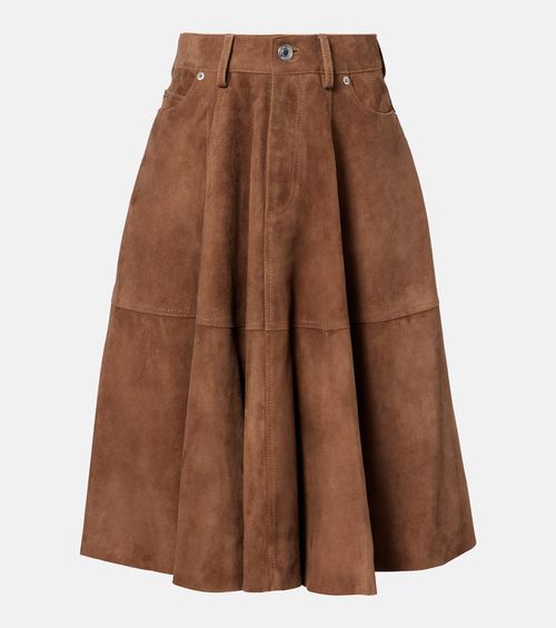 Pleated suede midi skirt