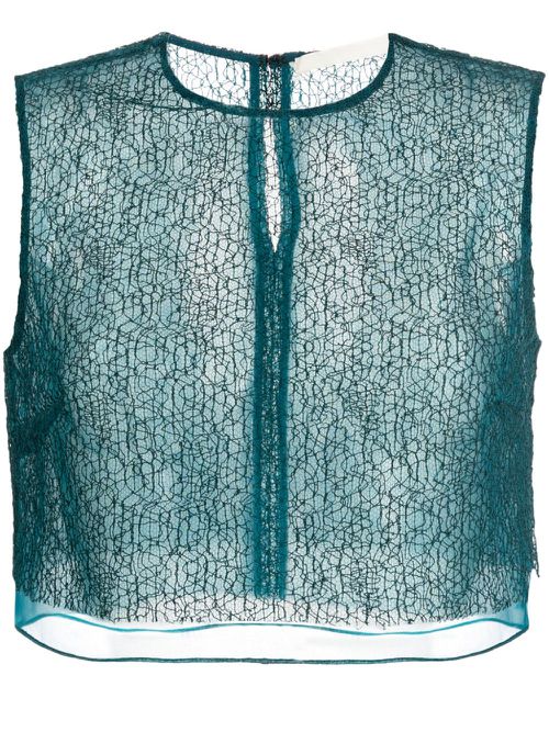 Layered cropped silk blouse - Green