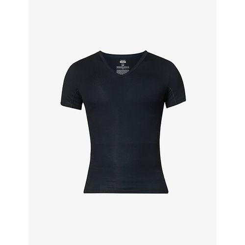Mens Black Sculpt V-neck Stretch-cotton T-shirt 
