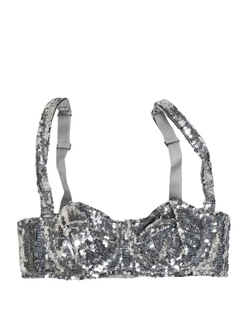 Sequined Nylon Balconnet Bra — Silver