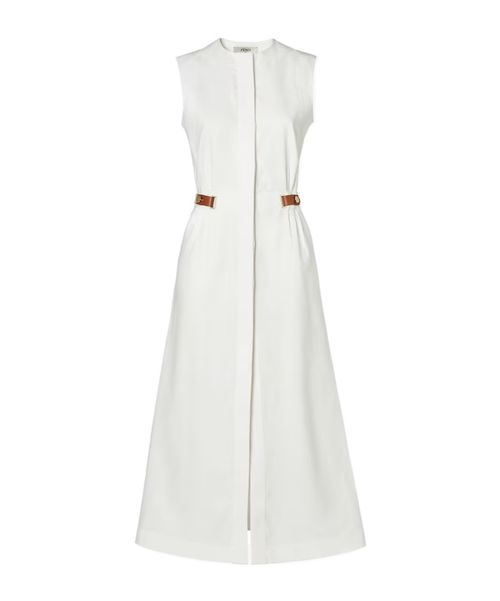 Leather-trimmed sleeveless midi dress