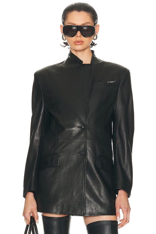 THE ATTICO Leather Jacket in Black - Black.  42 also in 36