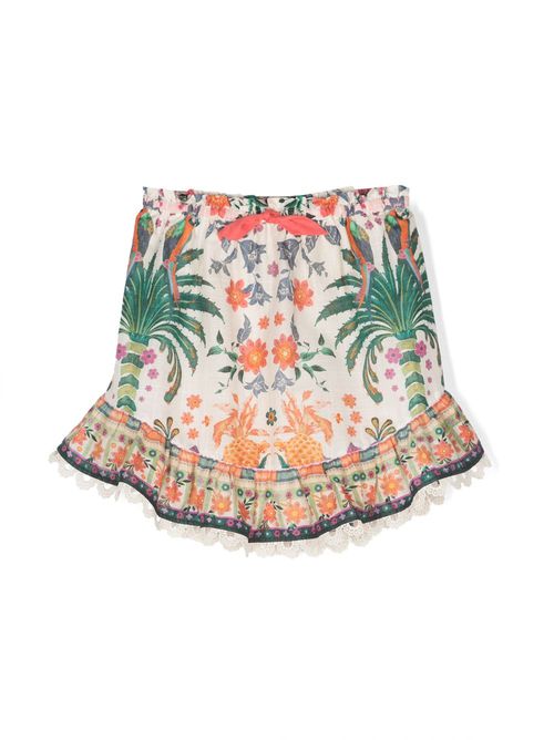 Tropical-print cotton skirt - Neutrals