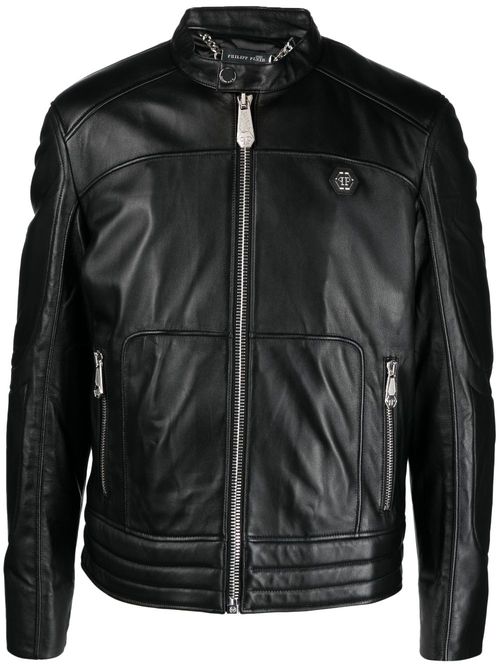 Padded leather biket jacket - Black
