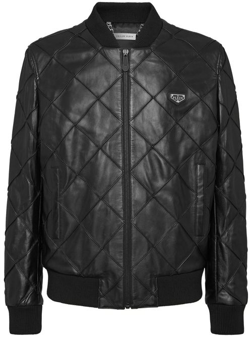 Quilted leather bomber jacket - "02 black"