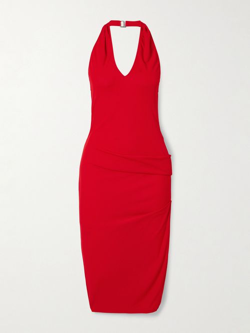 Pasadena Gathered Crepe Halterneck Midi Dress - x small