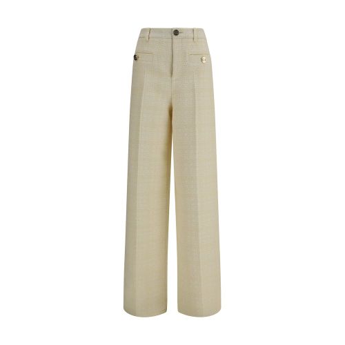 Cotton Tweed Check Trousers — Beige
