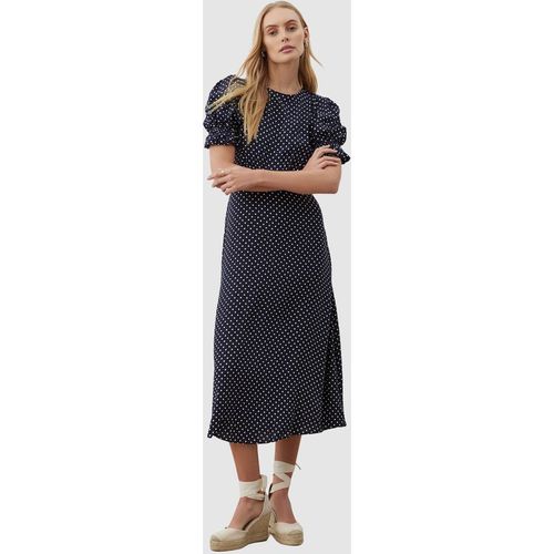 Finery London Mela Polka Dot Midi Tea Dress In Navy