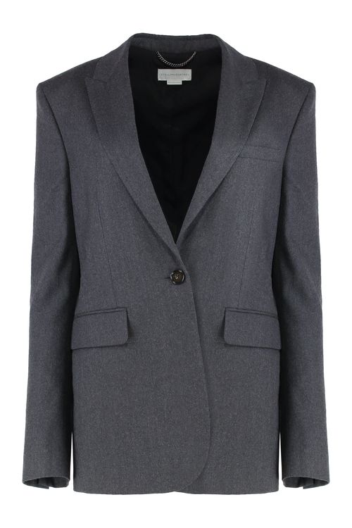 Single-Breasted One-Button Wool Jacket with Lapel Collar