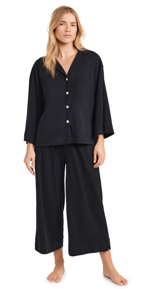 Women's Luxe Pima Black Wide Leg Pajama Set Black