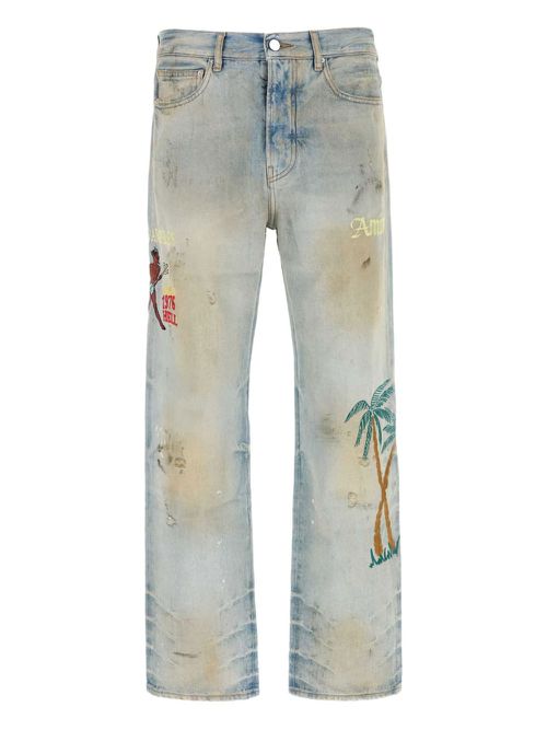 Sinners embroidered distressed jeans - Blue
