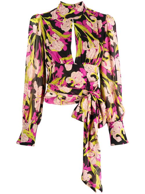 Floral-print long-sleeve blouse - Black