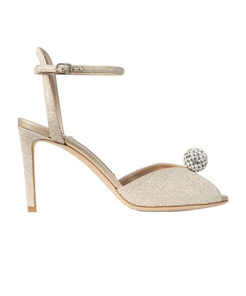 Light Soft Gold Glitter Fabric Sandals with Crystal Sphere