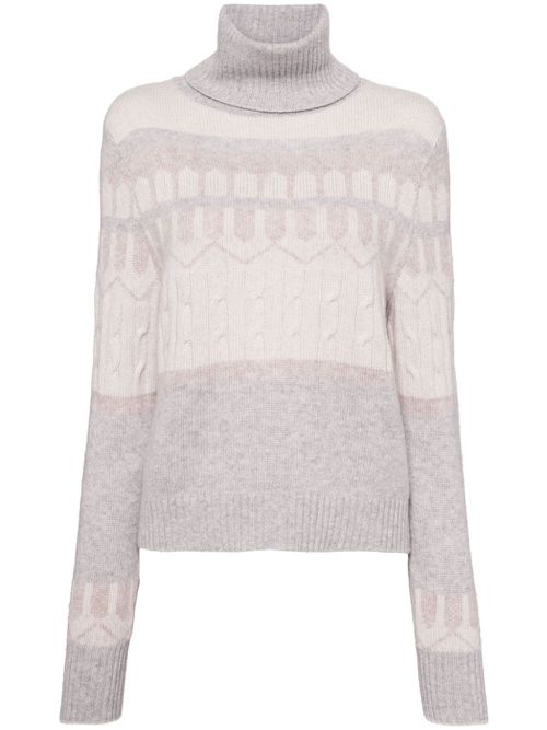 Jacquard Roll Neck Cashmere Jumper - Grey