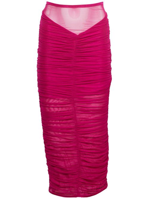 Ruched sheer midi skirt - Red