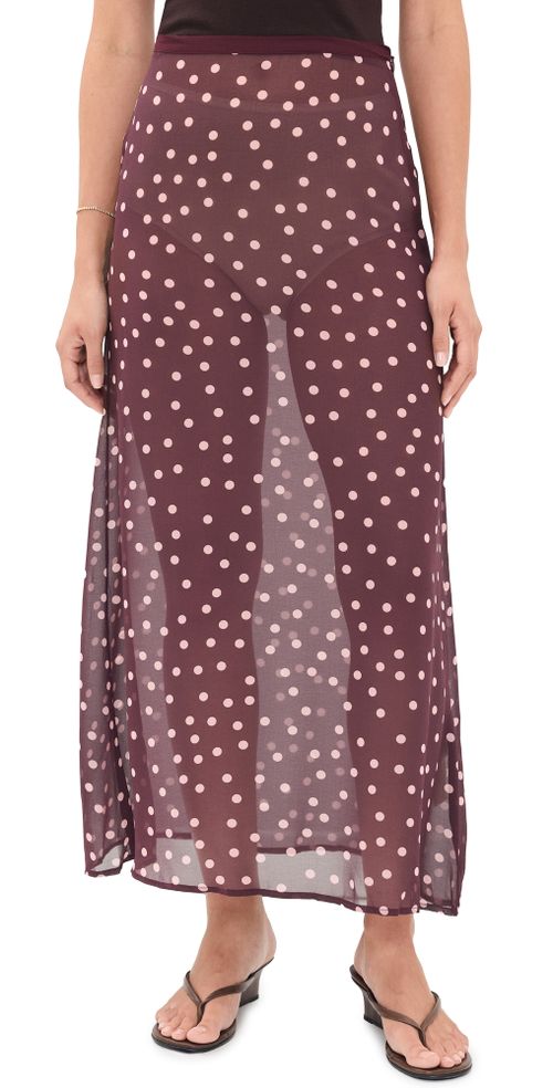 Vilma Sheer Polka Dot Maxi Skirt Wine Polka Dot