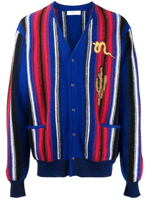 Intarsia-knit V-neck cardigan - Blue