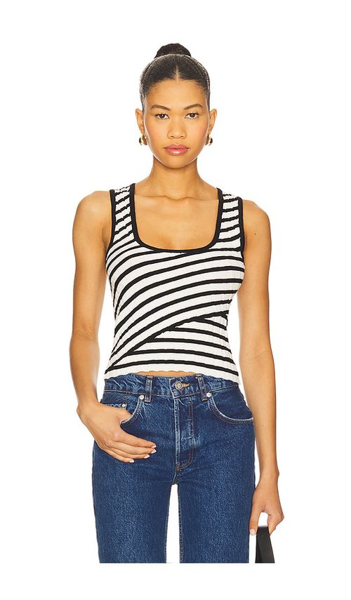 SOVERE Solene Stripe Knit Top in Baby Blue,Brown. M. Also in