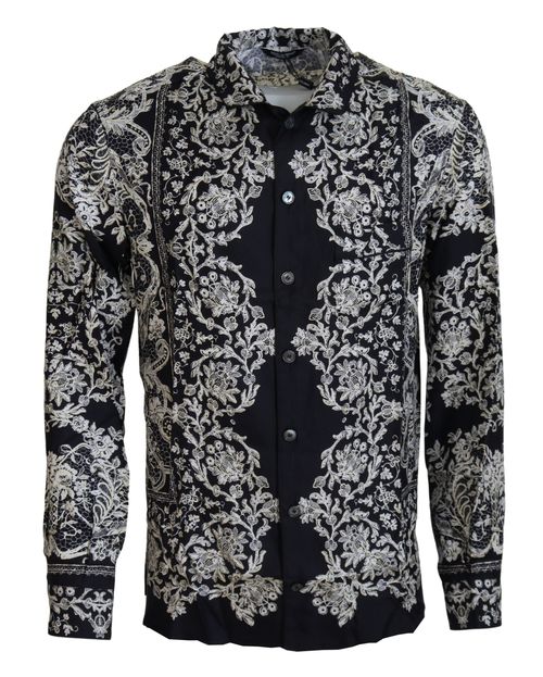 Silk Floral Baroque Print Shirt — Black