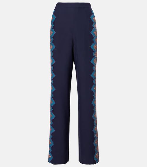 Printed silk crêpe de chine straight pants