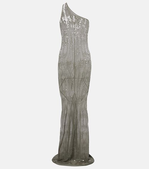 Sequined sheer tulle gown