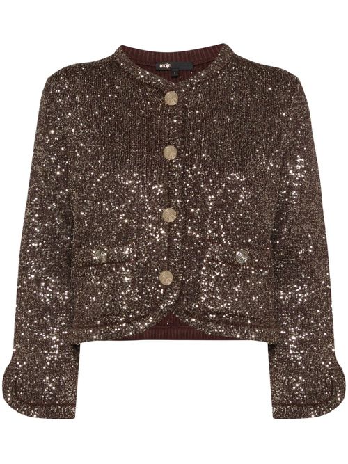 Long-sleeves sequinned cardigan - Brown