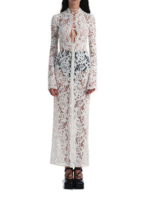 manuri lace dress MANURI | MANURI Sally Semi-Sheer Lace Midi Dress