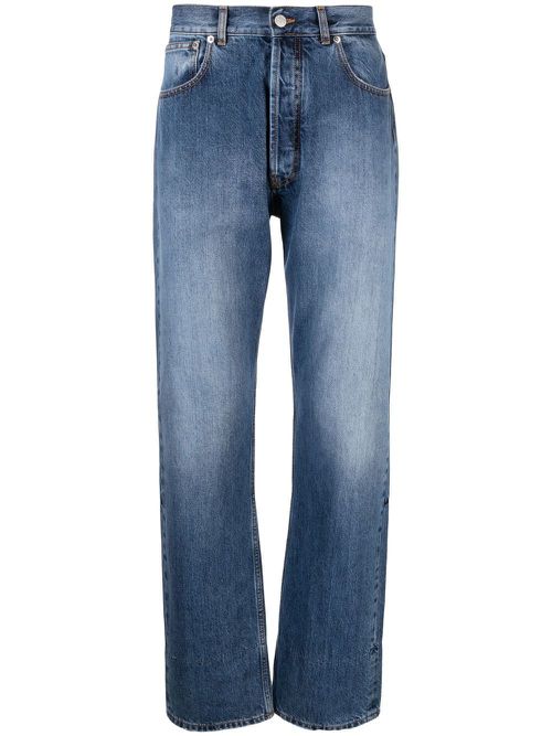 Embroidered-detail denim trousers - Blue