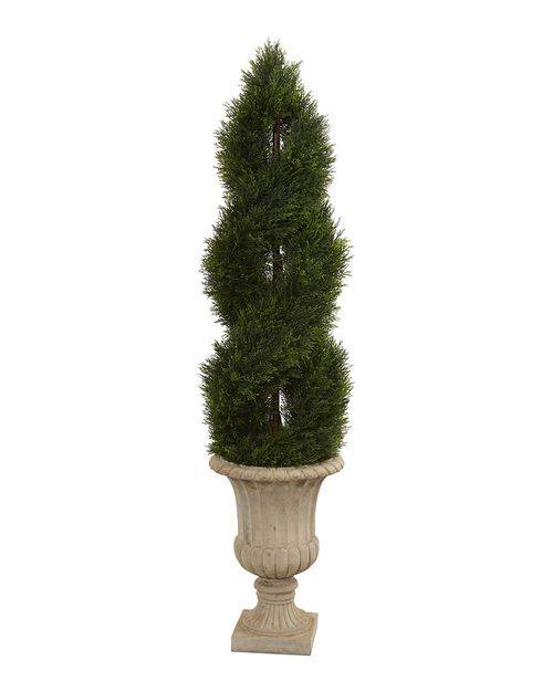 5Ft Double Pond Cypress Uv-Resistant Artificial Spiral Topiary Tree In Urn (Indoor/Outdoor)